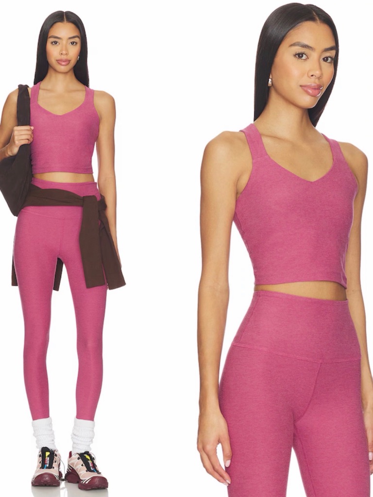 Nwt Beyond Yoga Smooth Mauve Set: Midi Legging & Twist Through Cropped Tank